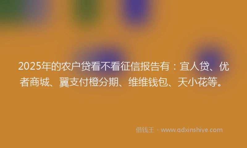 2025年的农户贷看不看征信报告有：宜人贷、优者商城、翼支付橙分期、维维钱包、天小花等。