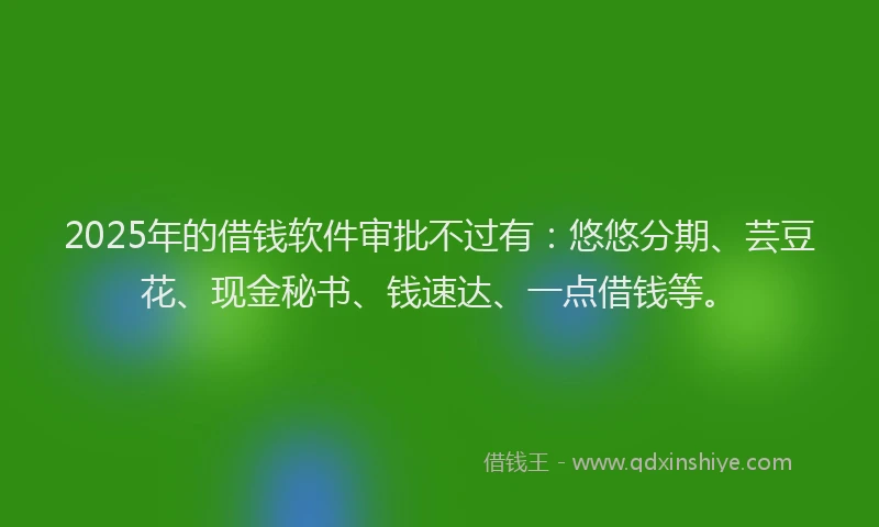 2025年的借钱软件审批不过有：悠悠分期、芸豆花、现金秘书、钱速达、一点借钱等。