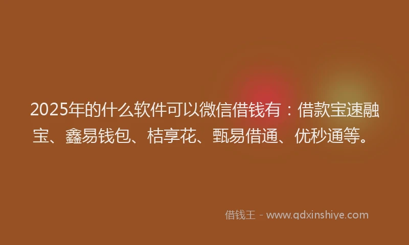 2025年的什么软件可以微信借钱有：借款宝速融宝、鑫易钱包、桔享花、甄易借通、优秒通等。