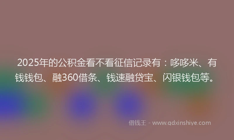 2025年的公积金看不看征信记录有：哆哆米、有钱钱包、融360借条、钱速融贷宝、闪银钱包等。