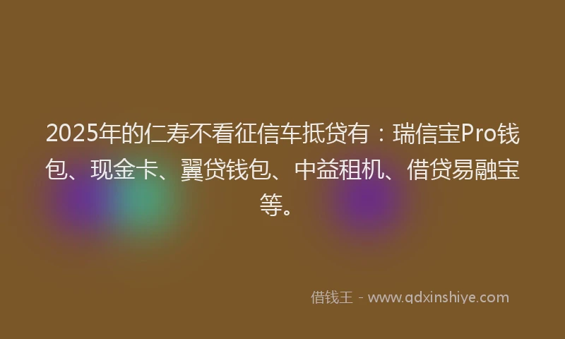 2025年的仁寿不看征信车抵贷有：瑞信宝Pro钱包、现金卡、翼贷钱包、中益租机、借贷易融宝等。