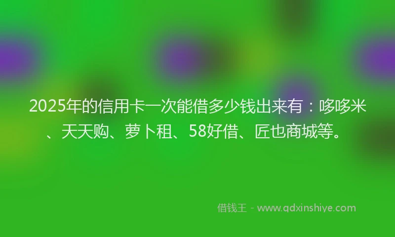 2025年的信用卡一次能借多少钱出来有：哆哆米、天天购、萝卜租、58好借、匠也商城等。