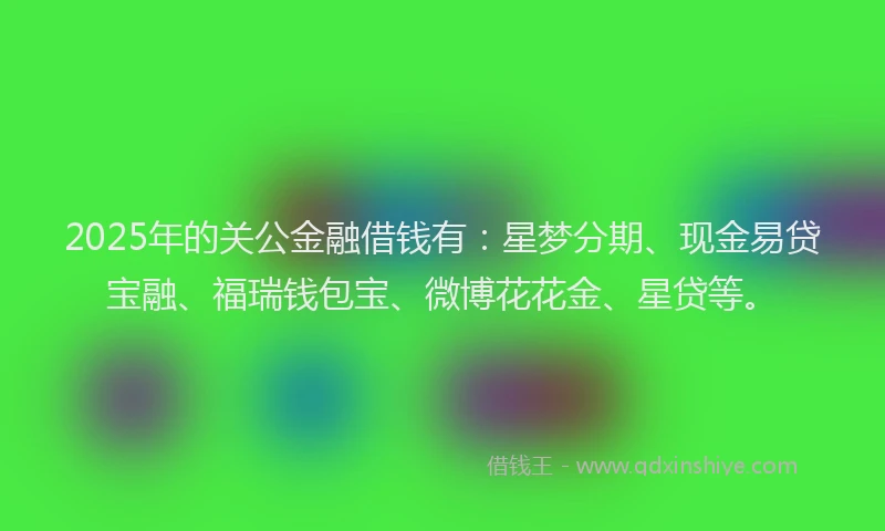 2025年的关公金融借钱有：星梦分期、现金易贷宝融、福瑞钱包宝、微博花花金、星贷等。