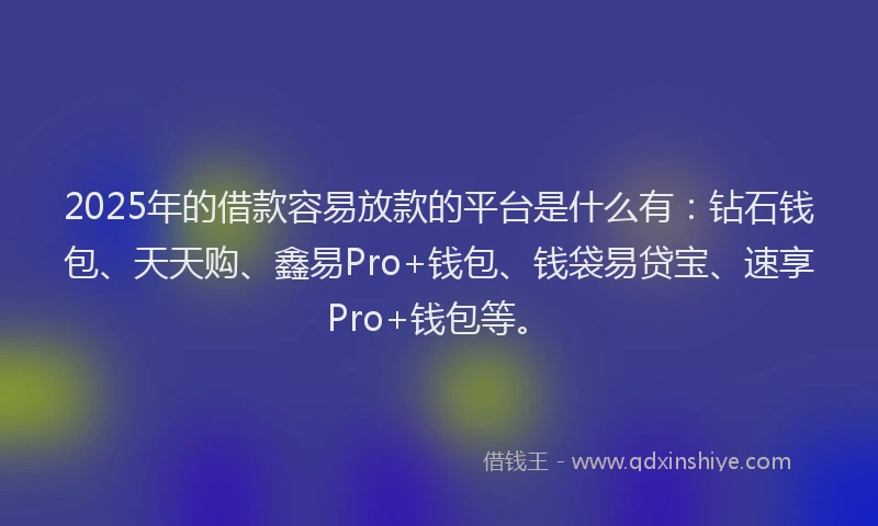 2025年的借款容易放款的平台是什么有：钻石钱包、天天购、鑫易Pro+钱包、钱袋易贷宝、速享Pro+钱包等。