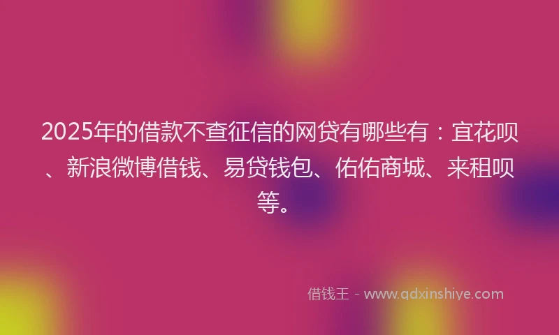 2025年的借款不查征信的网贷有哪些有：宜花呗、新浪微博借钱、易贷钱包、佑佑商城、来租呗等。