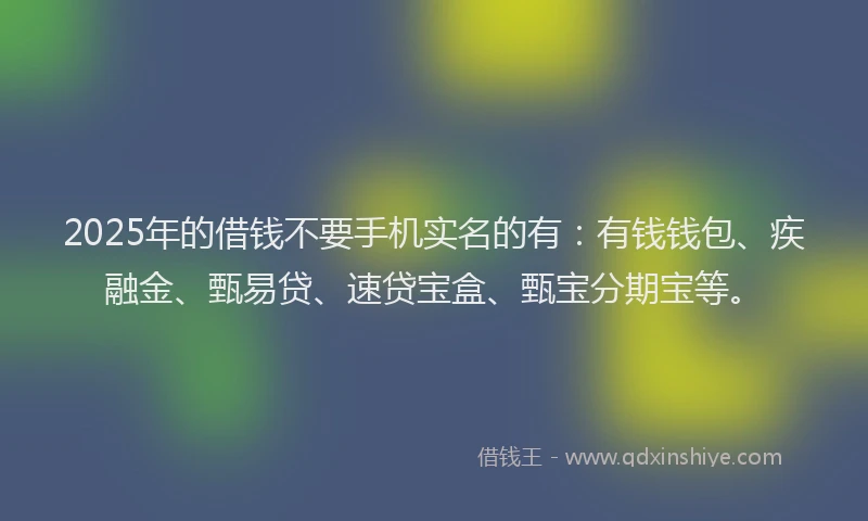 2025年的借钱不要手机实名的有：有钱钱包、疾融金、甄易贷、速贷宝盒、甄宝分期宝等。