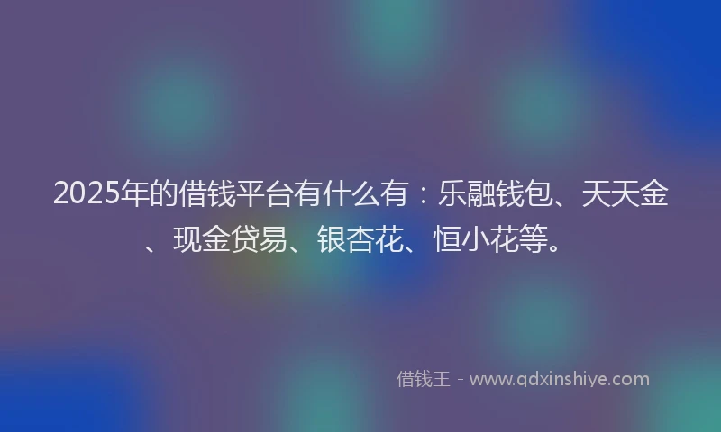 2025年的借钱平台有什么有：乐融钱包、天天金、现金贷易、银杏花、恒小花等。