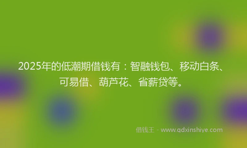 2025年的低潮期借钱有：智融钱包、移动白条、可易借、葫芦花、省薪贷等。
