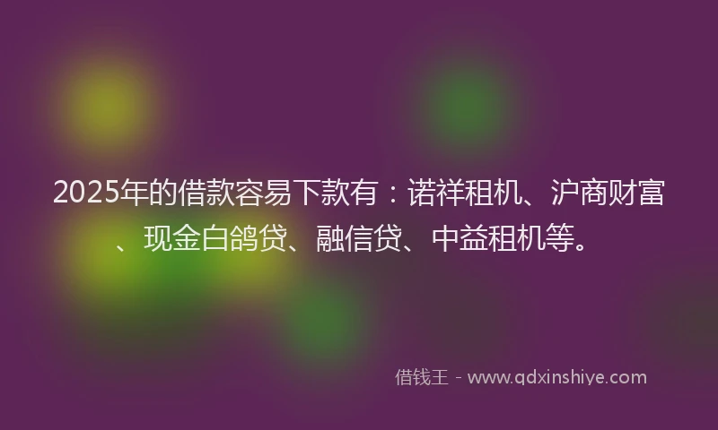 2025年的借款容易下款有：诺祥租机、沪商财富、现金白鸽贷、融信贷、中益租机等。