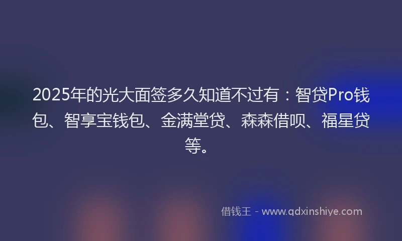 2025年的光大面签多久知道不过有：智贷Pro钱包、智享宝钱包、金满堂贷、森森借呗、福星贷等。
