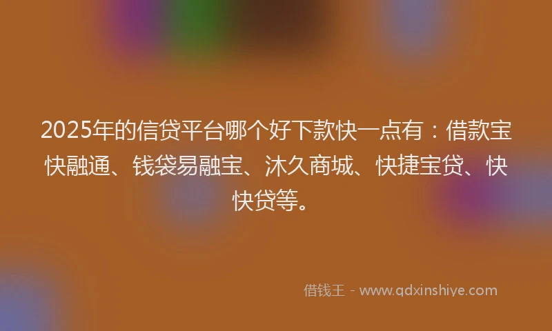 2025年的信贷平台哪个好下款快一点有：借款宝快融通、钱袋易融宝、沐久商城、快捷宝贷、快快贷等。