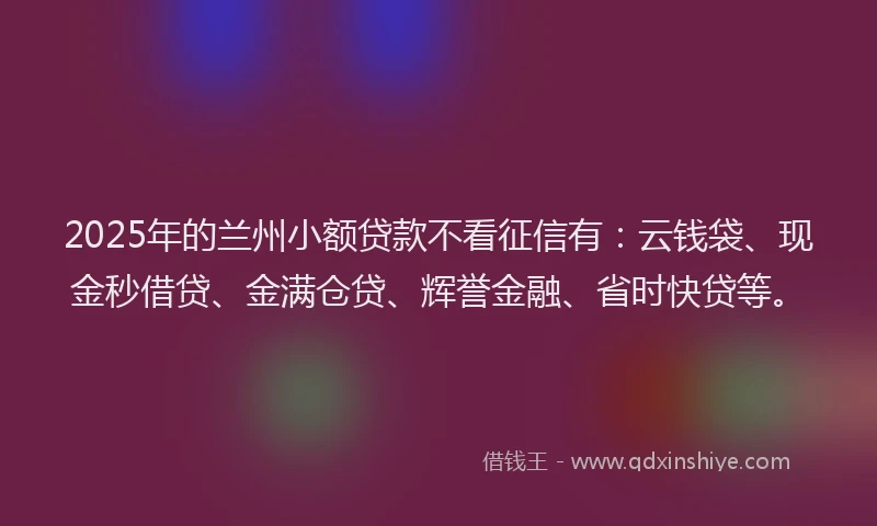 2025年的兰州小额贷款不看征信有：云钱袋、现金秒借贷、金满仓贷、辉誉金融、省时快贷等。