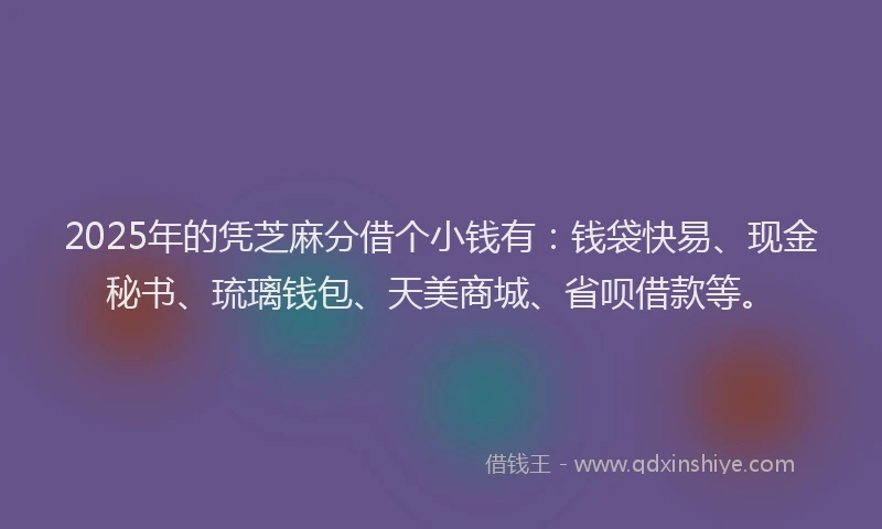 2025年的凭芝麻分借个小钱有：钱袋快易、现金秘书、琉璃钱包、天美商城、省呗借款等。