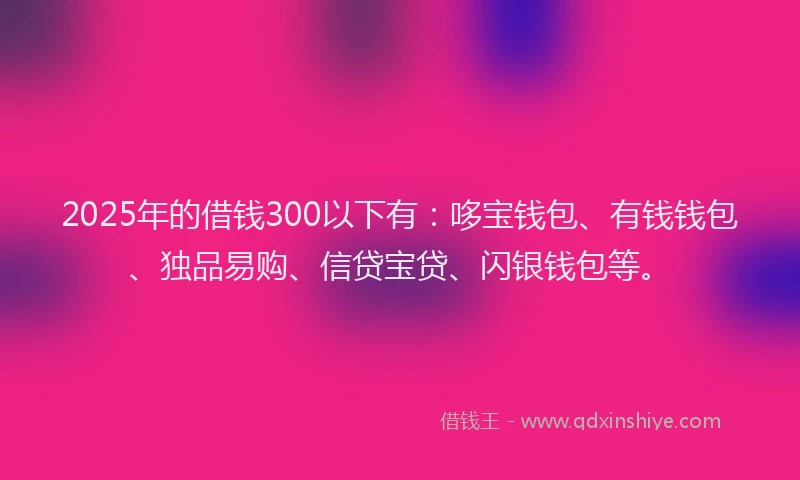2025年的借钱300以下有：哆宝钱包、有钱钱包、独品易购、信贷宝贷、闪银钱包等。