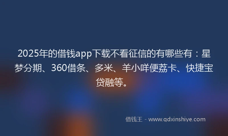 2025年的借钱app下载不看征信的有哪些有：星梦分期、360借条、多米、羊小咩便荔卡、快捷宝贷融等。