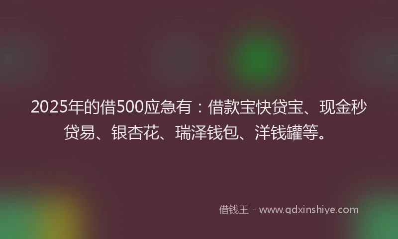 2025年的借500应急有：借款宝快贷宝、现金秒贷易、银杏花、瑞泽钱包、洋钱罐等。