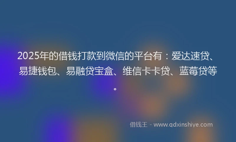 2025年的借钱打款到微信的平台有：爱达速贷、易捷钱包、易融贷宝盒、维信卡卡贷、蓝莓贷等。