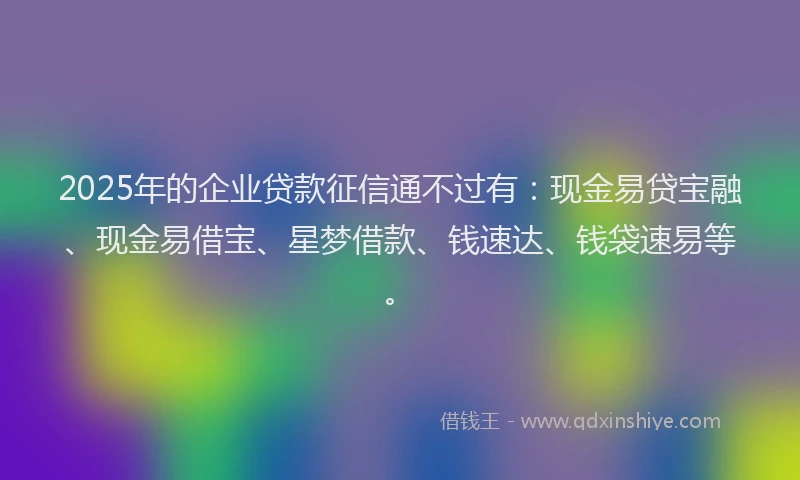 2025年的企业贷款征信通不过有：现金易贷宝融、现金易借宝、星梦借款、钱速达、钱袋速易等。