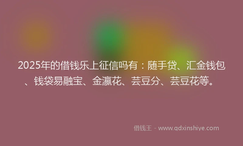 2025年的借钱乐上征信吗有：随手贷、汇金钱包、钱袋易融宝、金瀛花、芸豆分、芸豆花等。