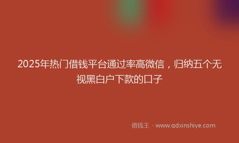 2025年热门借钱平台通过率高微信，归纳五个无视黑白户下款的口子