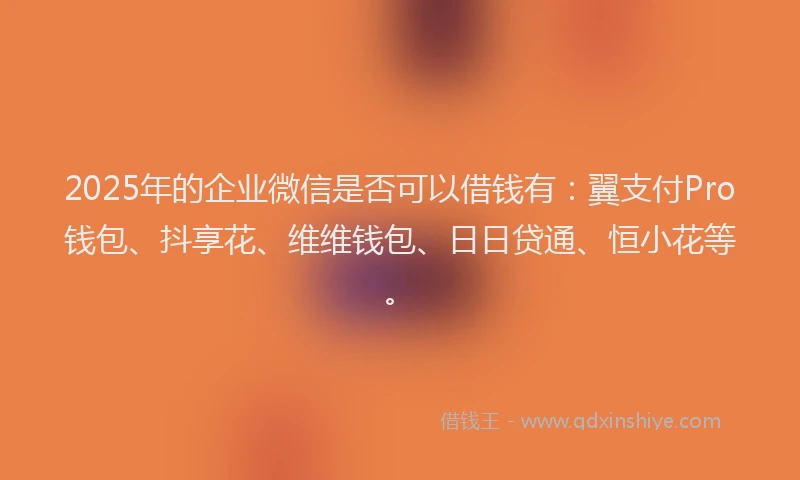 2025年的企业微信是否可以借钱有：翼支付Pro钱包、抖享花、维维钱包、日日贷通、恒小花等。