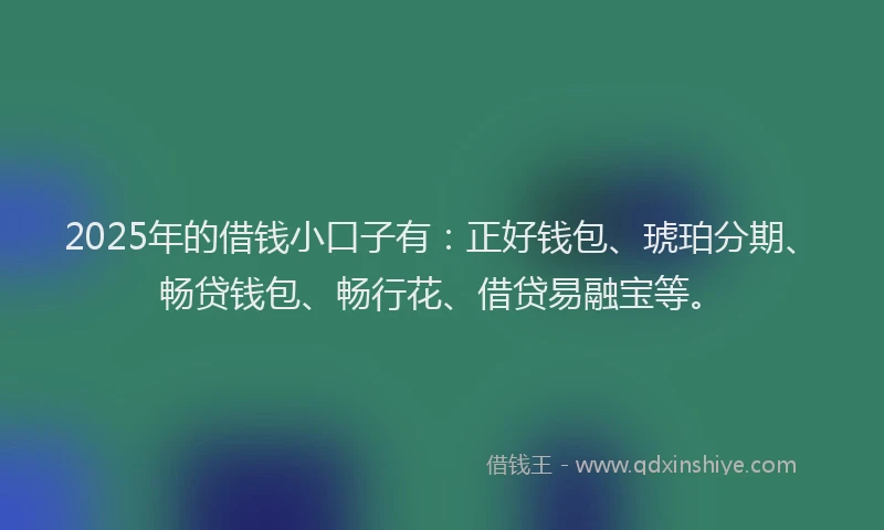 2025年的借钱小口子有：正好钱包、琥珀分期、畅贷钱包、畅行花、借贷易融宝等。
