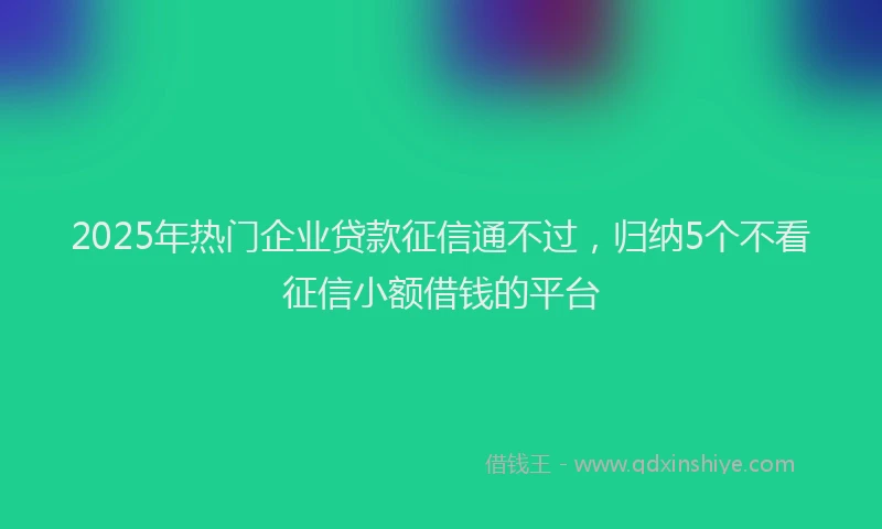 2025年热门企业贷款征信通不过，归纳5个不看征信小额借钱的平台