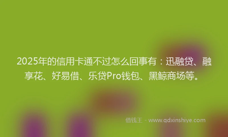 2025年的信用卡通不过怎么回事有：迅融贷、融享花、好易借、乐贷Pro钱包、黑鲸商场等。