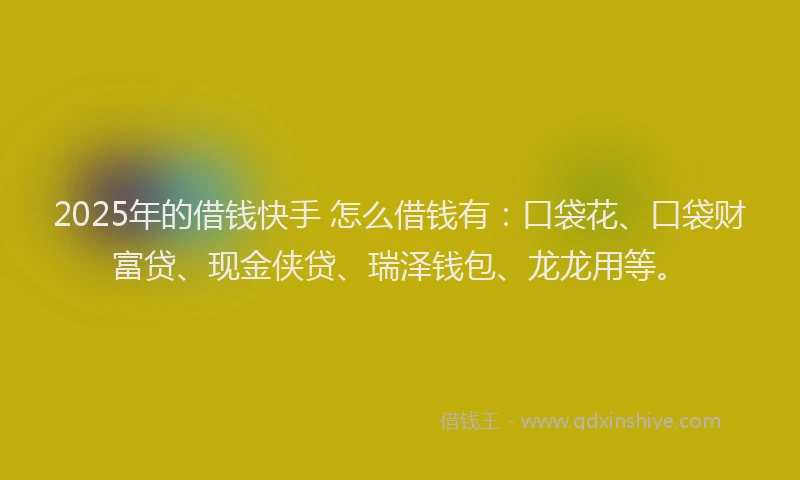 2025年的借钱快手 怎么借钱有：口袋花、口袋财富贷、现金侠贷、瑞泽钱包、龙龙用等。