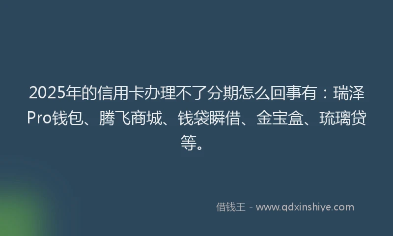 2025年的信用卡办理不了分期怎么回事有：瑞泽Pro钱包、腾飞商城、钱袋瞬借、金宝盒、琉璃贷等。