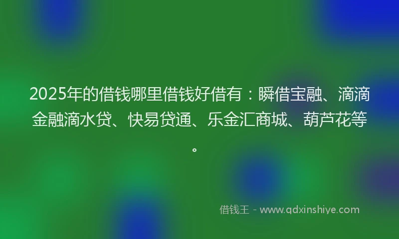 2025年的借钱哪里借钱好借有：瞬借宝融、滴滴金融滴水贷、快易贷通、乐金汇商城、葫芦花等。