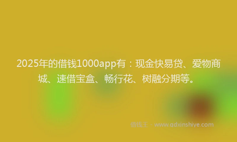 2025年的借钱1000app有：现金快易贷、爱物商城、速借宝盒、畅行花、树融分期等。