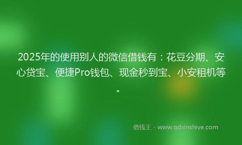 2025年的使用别人的微信借钱有：花豆分期、安心贷宝、便捷Pro钱包、现金秒到宝、小安租机等。