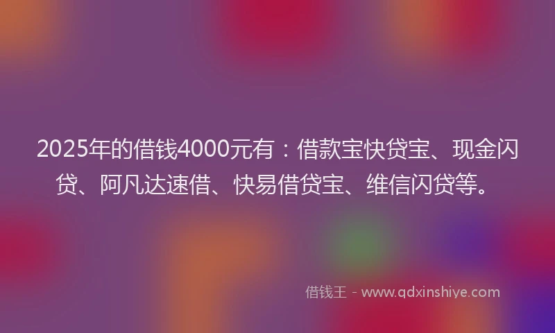2025年的借钱4000元有：借款宝快贷宝、现金闪贷、阿凡达速借、快易借贷宝、维信闪贷等。
