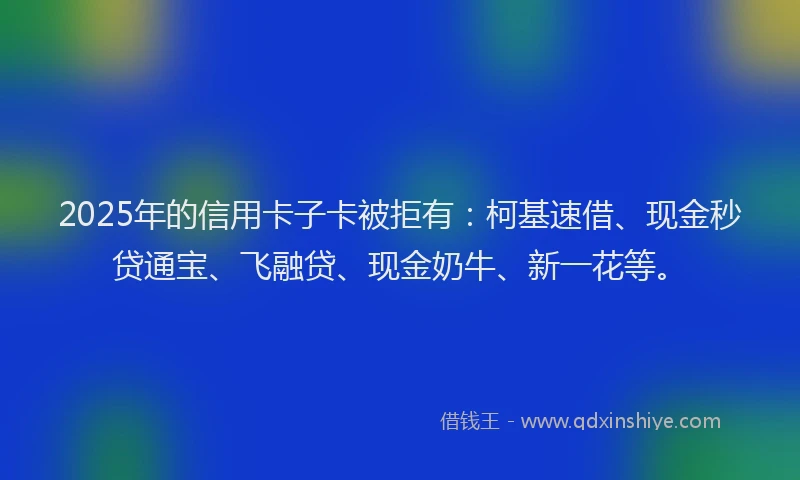 2025年的信用卡子卡被拒有：柯基速借、现金秒贷通宝、飞融贷、现金奶牛、新一花等。