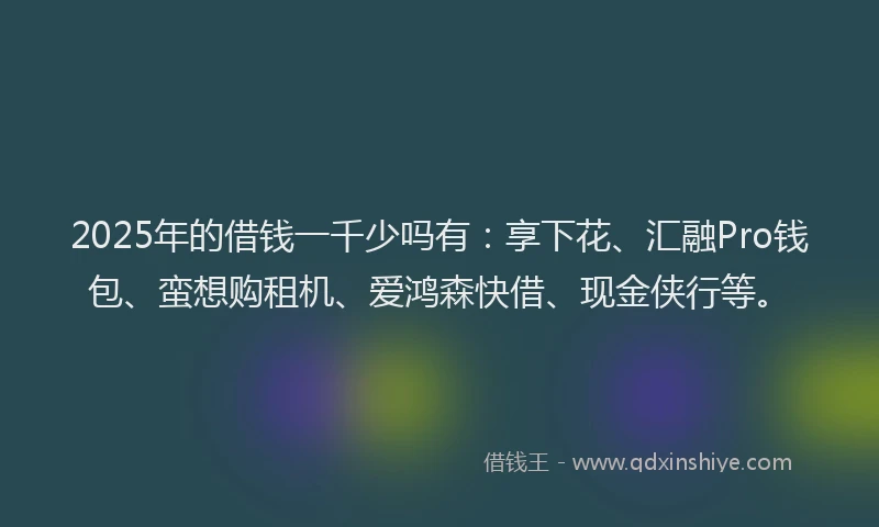 2025年的借钱一千少吗有：享下花、汇融Pro钱包、蛮想购租机、爱鸿森快借、现金侠行等。