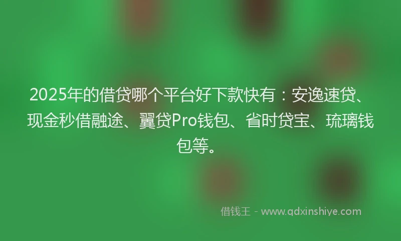 2025年的借贷哪个平台好下款快有：安逸速贷、现金秒借融途、翼贷Pro钱包、省时贷宝、琉璃钱包等。