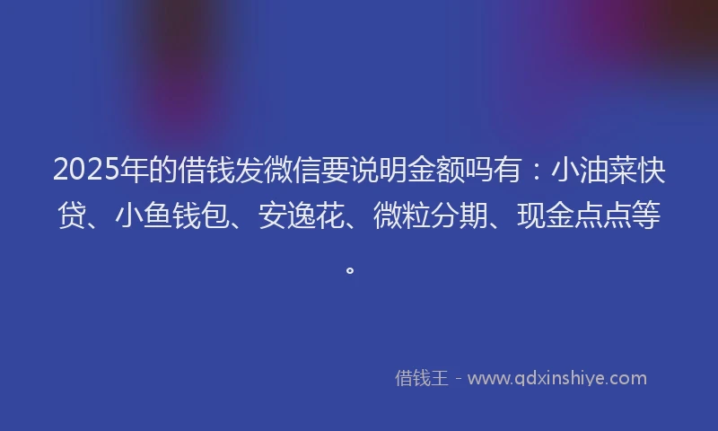 2025年的借钱发微信要说明金额吗有：小油菜快贷、小鱼钱包、安逸花、微粒分期、现金点点等。