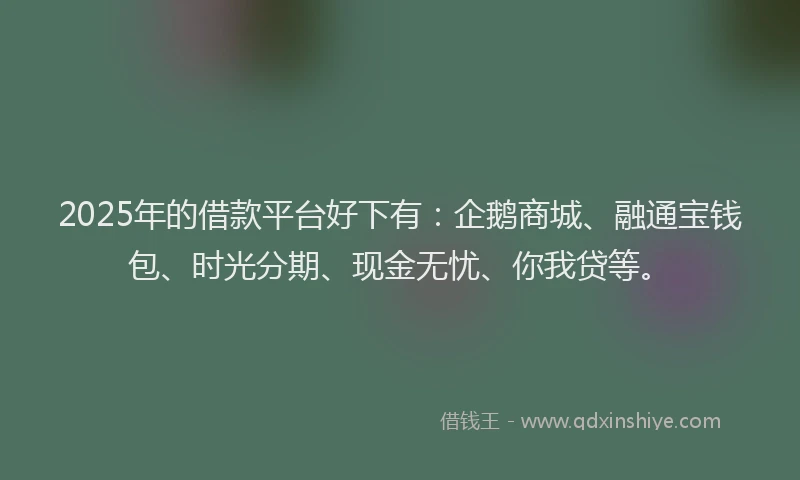 2025年的借款平台好下有：企鹅商城、融通宝钱包、时光分期、现金无忧、你我贷等。