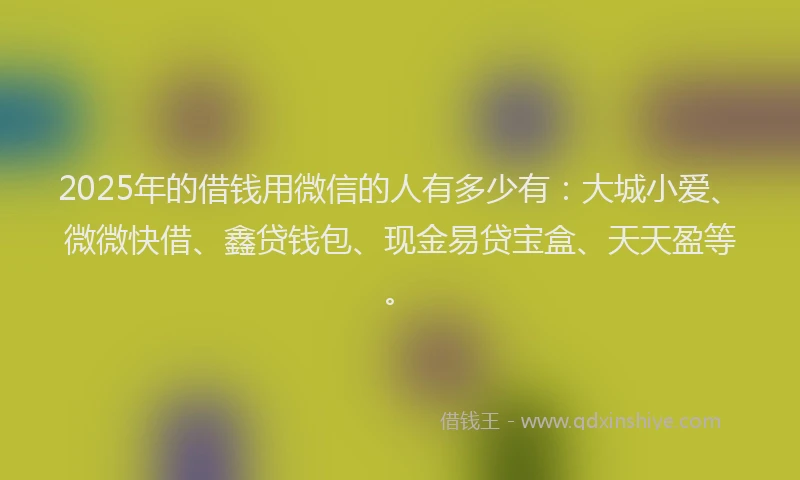 2025年的借钱用微信的人有多少有：大城小爱、微微快借、鑫贷钱包、现金易贷宝盒、天天盈等。