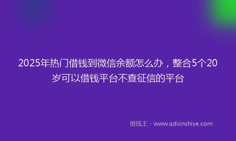 2025年热门借钱到微信余额怎么办，整合5个20岁可以借钱平台不查征信的平台