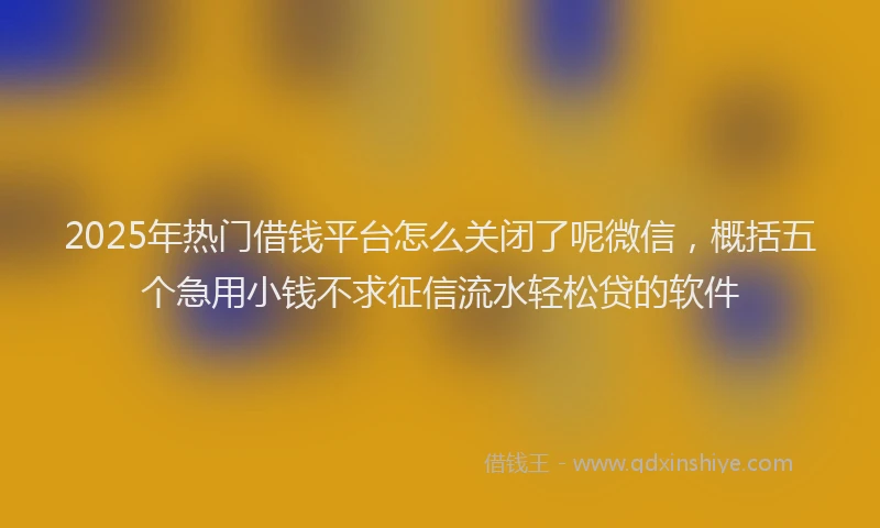 2025年热门借钱平台怎么关闭了呢微信，概括五个急用小钱不求征信流水轻松贷的软件