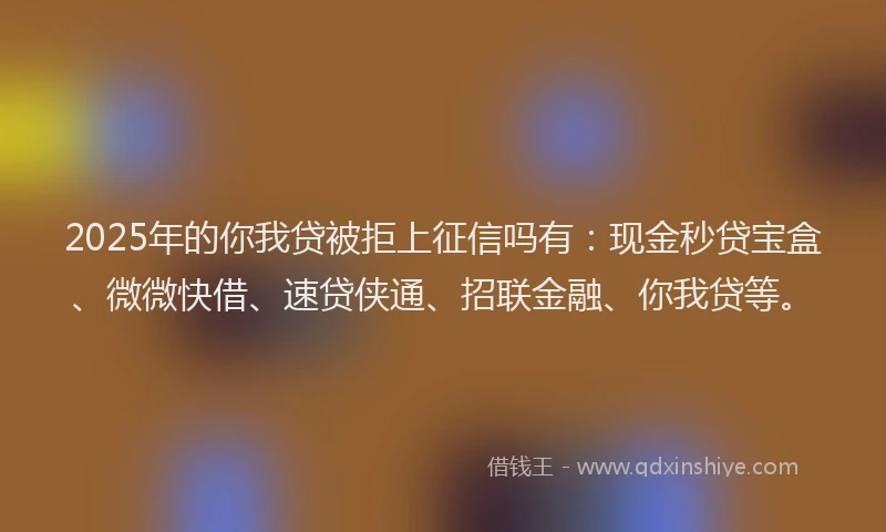 2025年的你我贷被拒上征信吗有：现金秒贷宝盒、微微快借、速贷侠通、招联金融、你我贷等。
