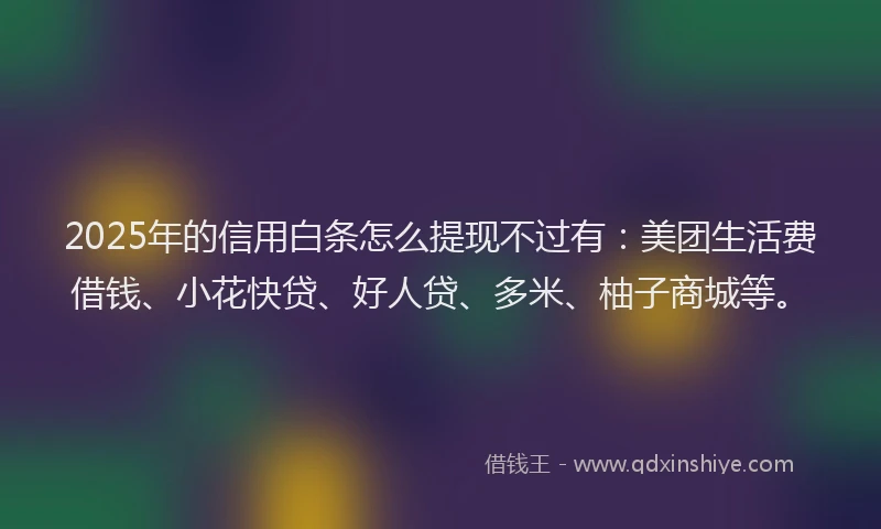 2025年的信用白条怎么提现不过有：美团生活费借钱、小花快贷、好人贷、多米、柚子商城等。