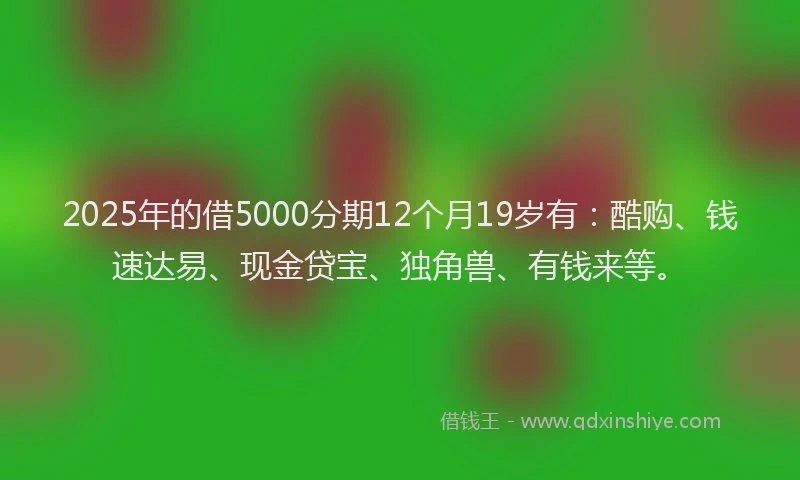 2025年的借5000分期12个月19岁有：酷购、钱速达易、现金贷宝、独角兽、有钱来等。