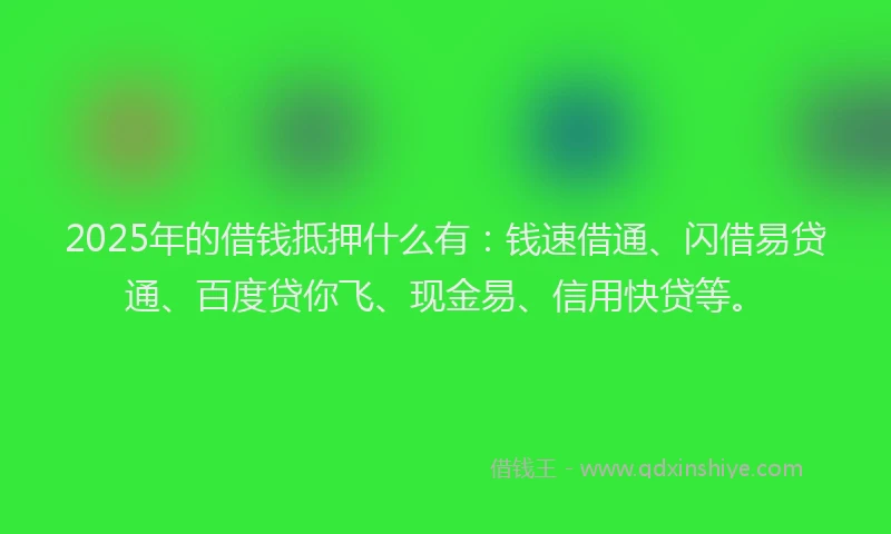 2025年的借钱抵押什么有：钱速借通、闪借易贷通、百度贷你飞、现金易、信用快贷等。