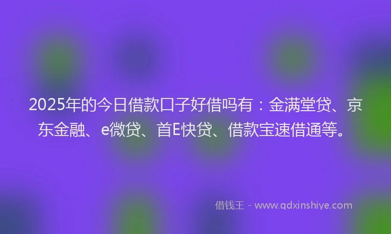 2025年的今日借款口子好借吗有：金满堂贷、京东金融、e微贷、首E快贷、借款宝速借通等。