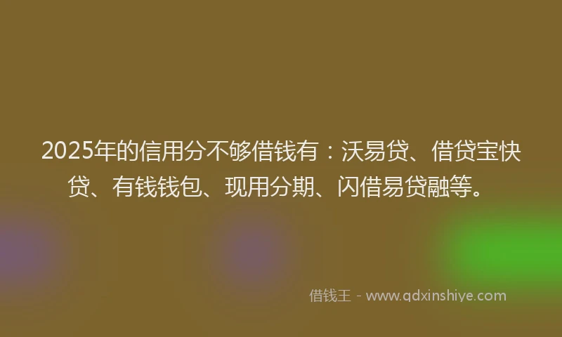 2025年的信用分不够借钱有：沃易贷、借贷宝快贷、有钱钱包、现用分期、闪借易贷融等。