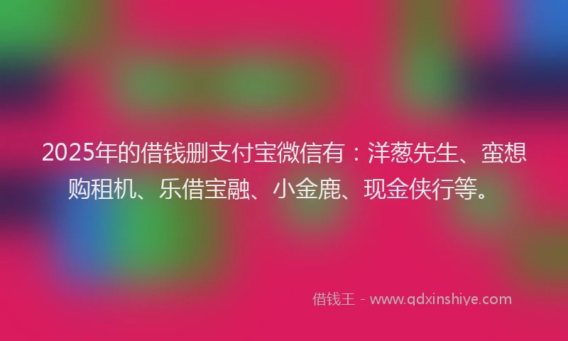 2025年的借钱删支付宝微信有：洋葱先生、蛮想购租机、乐借宝融、小金鹿、现金侠行等。