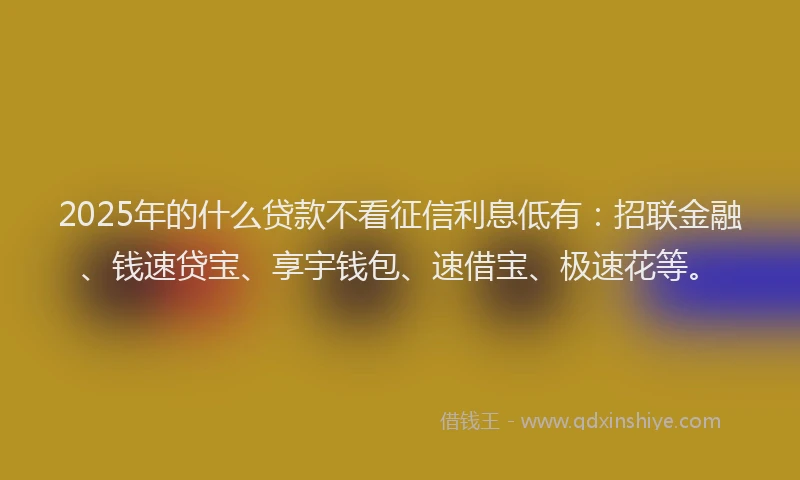 2025年的什么贷款不看征信利息低有：招联金融、钱速贷宝、享宇钱包、速借宝、极速花等。